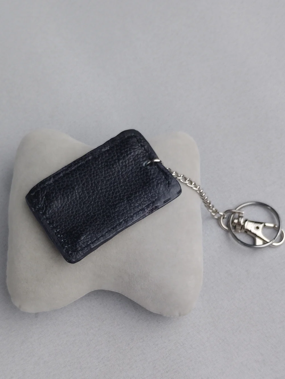 Ed Hardy Black Leather Keychain with Silver Logo Plate
